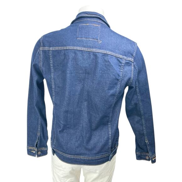 Zara Men's Blue Slim Fit Long Sleeve Button Down Chambray Denim Jean Jacket Sz L - Picture 2 of 4